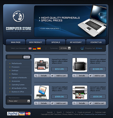 OSCommerce Main Page  preview