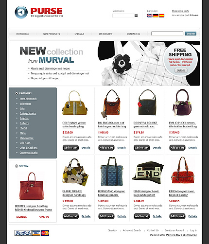 OSCommerce Main Page  preview