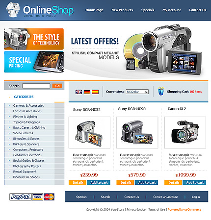 OSCommerce Main Page  preview