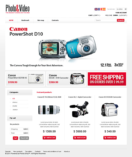 PrestaShop Main Page Screenshot