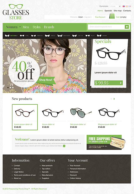 PrestaShop Main Page Screenshot