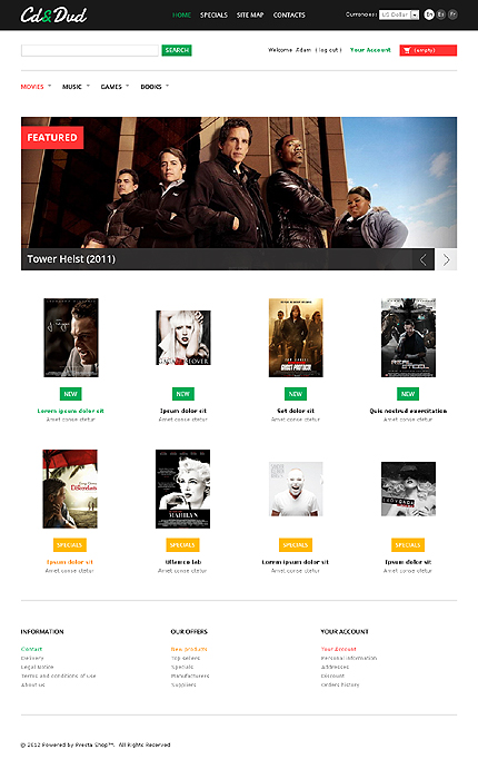 PrestaShop Main Page Screenshot