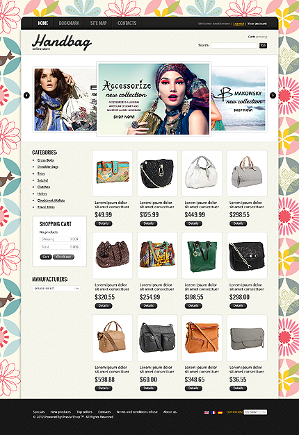 PrestaShop Main Page Screenshot