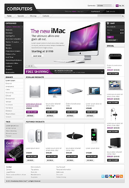 PrestaShop Main Page Screenshot