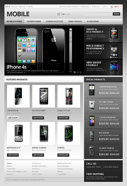 PrestaShop Main Page Screenshot