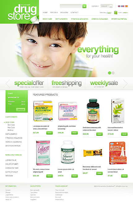 PrestaShop Main Page Screenshot