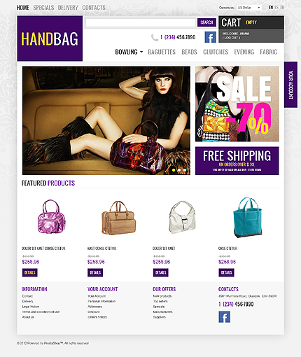 PrestaShop Main Page Screenshot