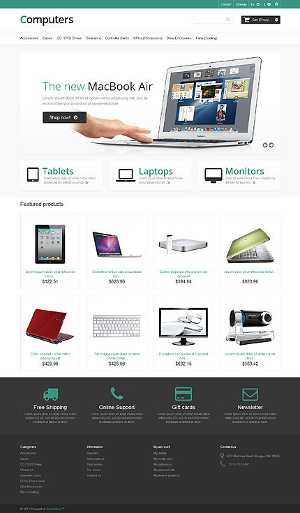 PrestaShop Main Page Screenshot
