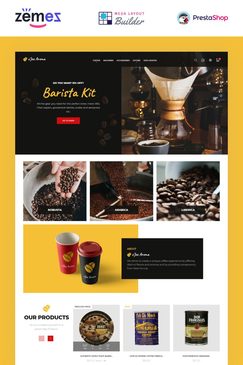 o`Joe Aroma - Coffee Online Shop Template PrestaShop Theme