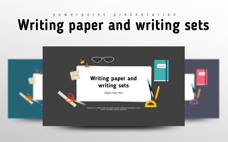 Writing paper and Writing Sets PowerPoint template