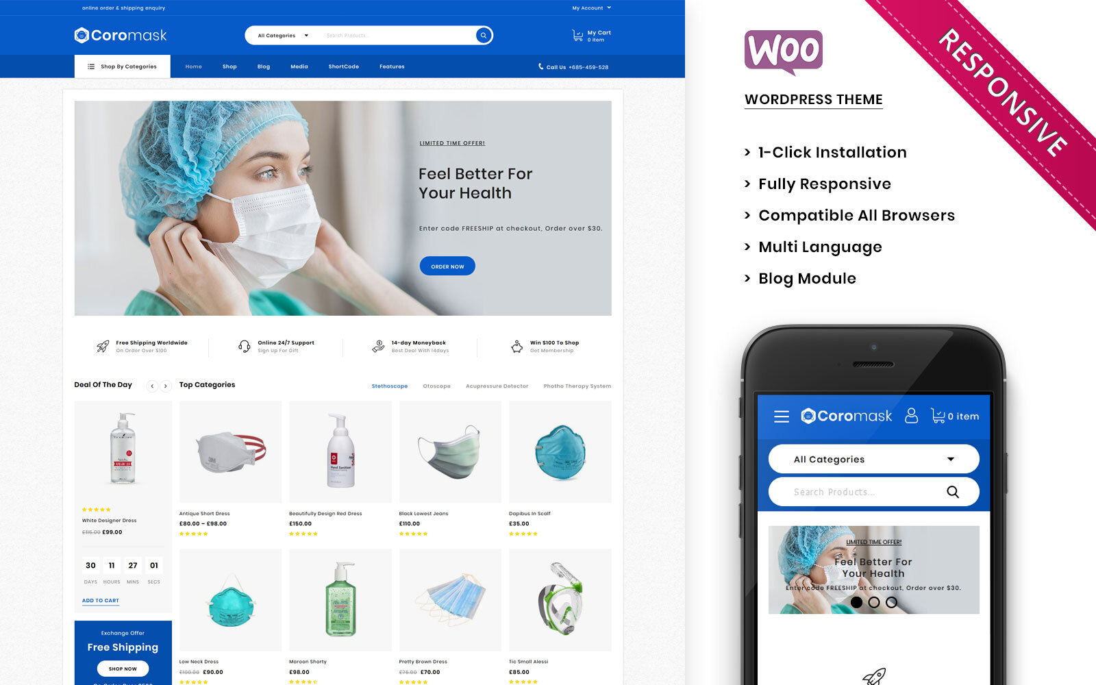 Coromask - The Premium Medical Responsive WooCommerce Theme