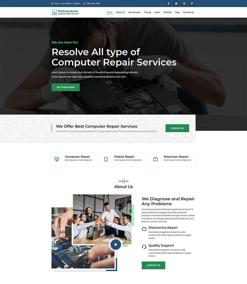 Technician4u Landing Page Template