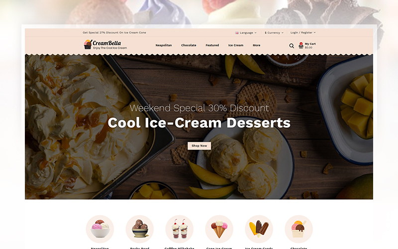 CreamBella - Ice Cream Store OpenCart Template