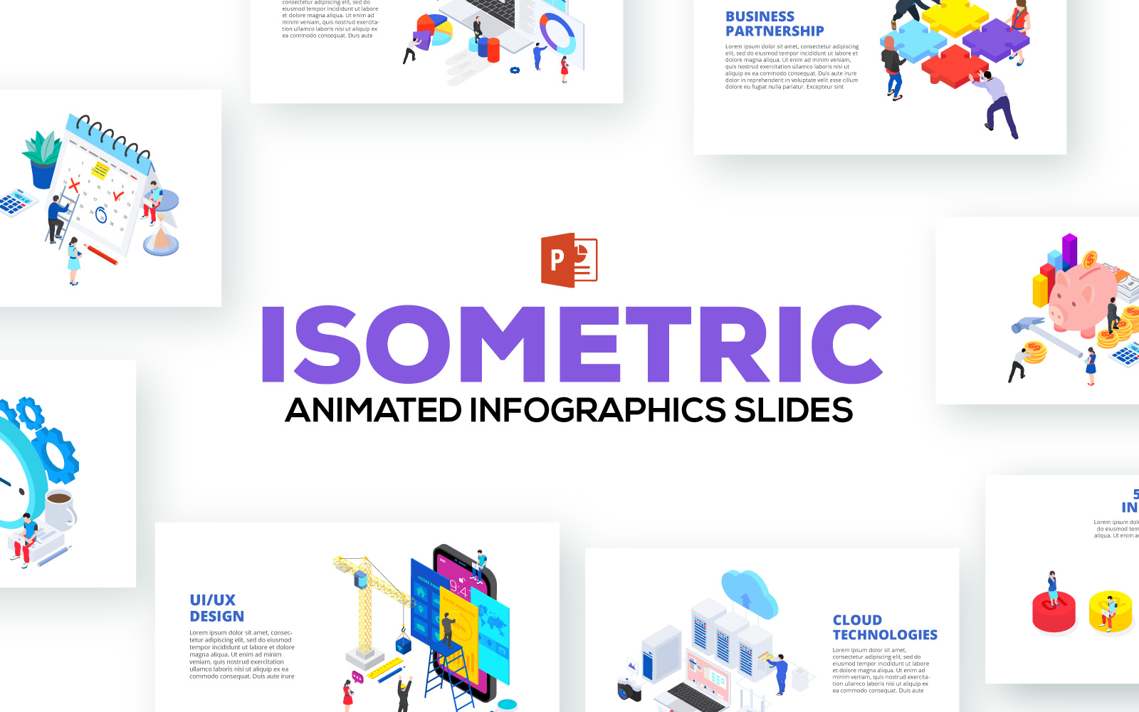 Isometric Animated Illustrations PowerPoint template