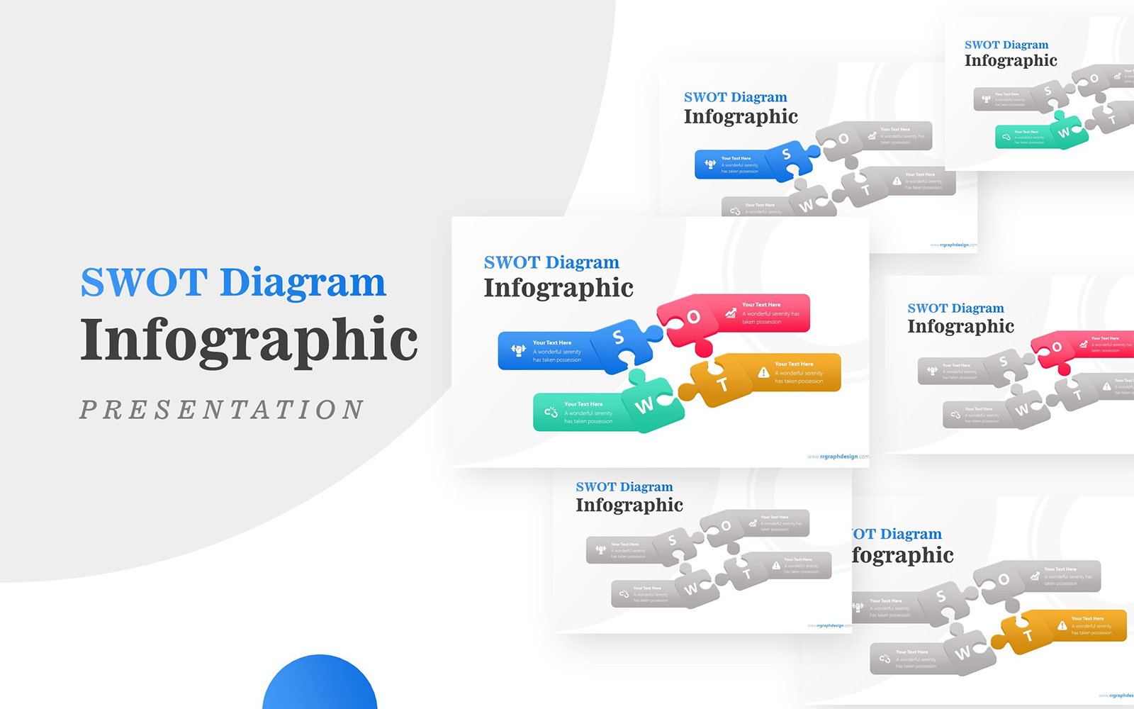 Simple Puzzle SWOT Diagram for Business Infographic PowerPoint template