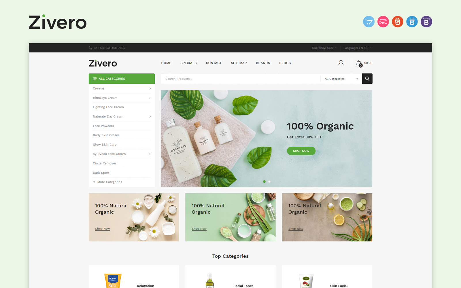 Zivero - Organic & Beauty OpenCart Template