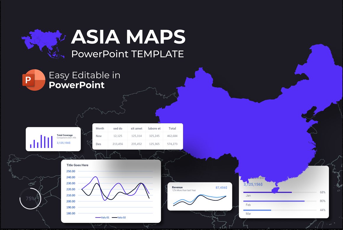Asia Maps  Presentation PowerPoint template