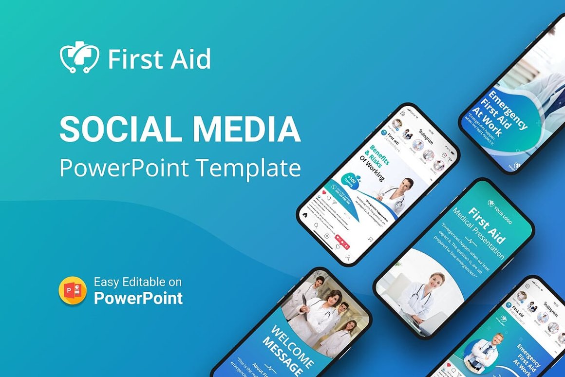 Medical First Aid Social Media PowerPoint template