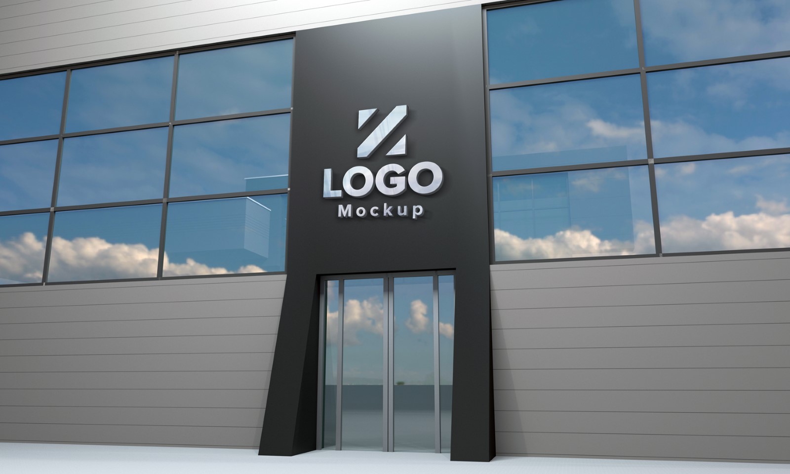Download Steel Logo Mockup 3d Sign Facade Building Product Mockup