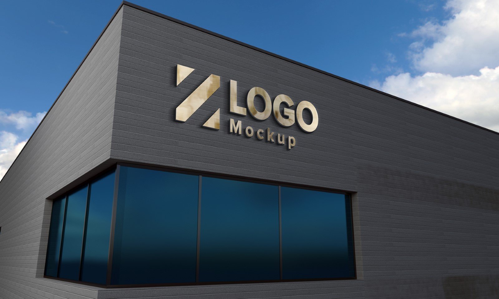 Download Golden Logo Mockup 3d Sign Facade Gray Building Product Mockup
