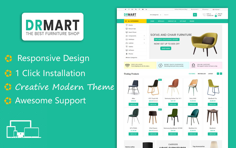 DR Mart - Modern Furniture OpenCart Template (Free Installation)