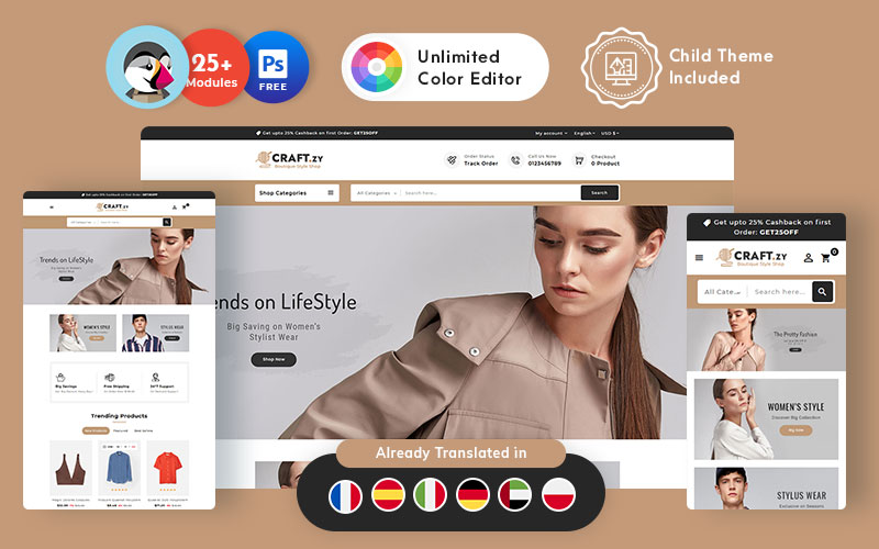 Craftzy Boutique Store - Multipurpose Responsive PrestaShop Theme