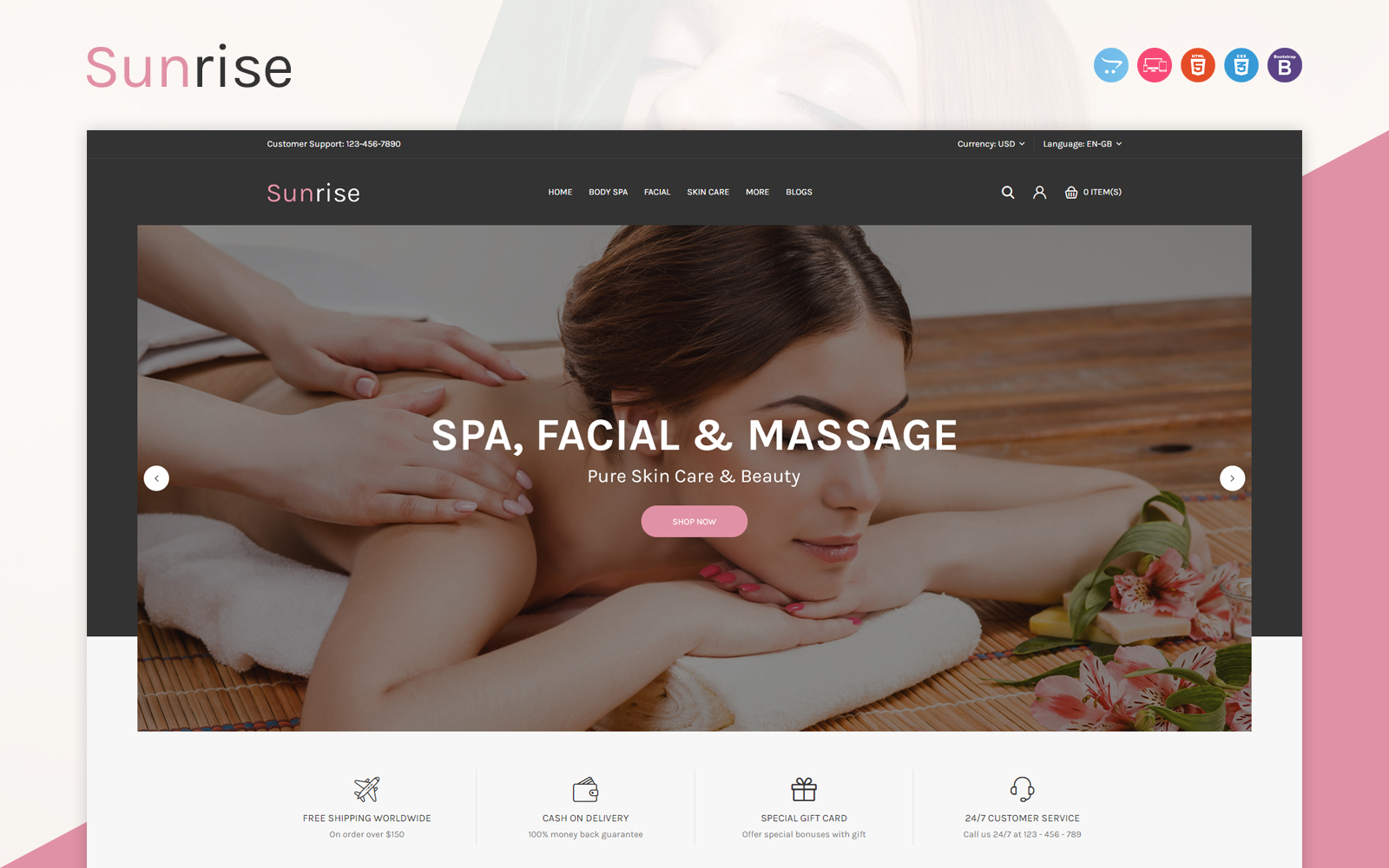 Sunrise - Spa | Facial | Massage OpenCart Template