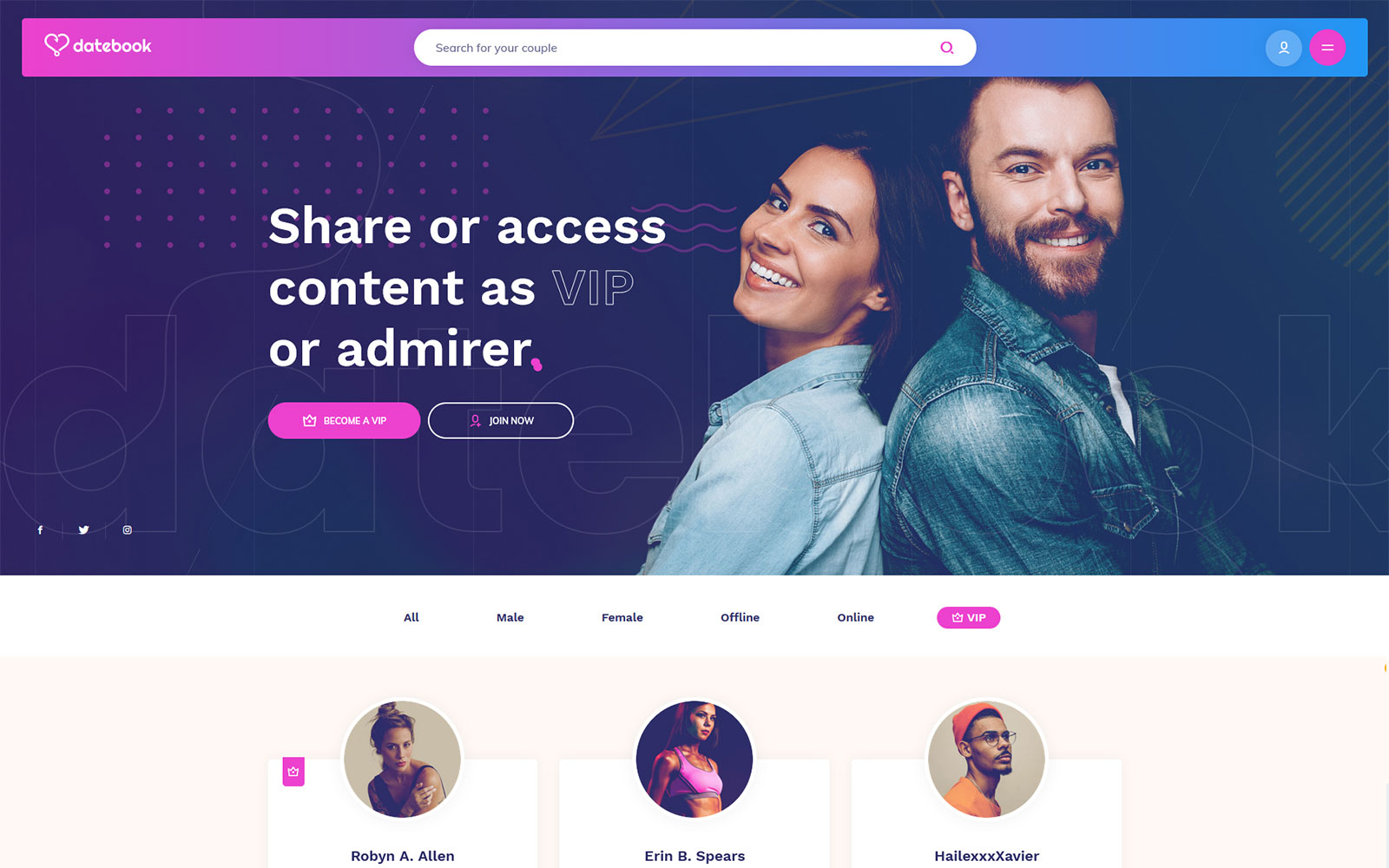 Datebook - Dating and Content Sharing Network WordPress Theme
