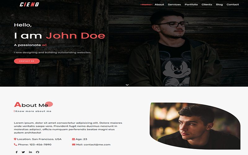 Cieno - Creative Bootstrap 4 personal Portfolio Landing Page Template