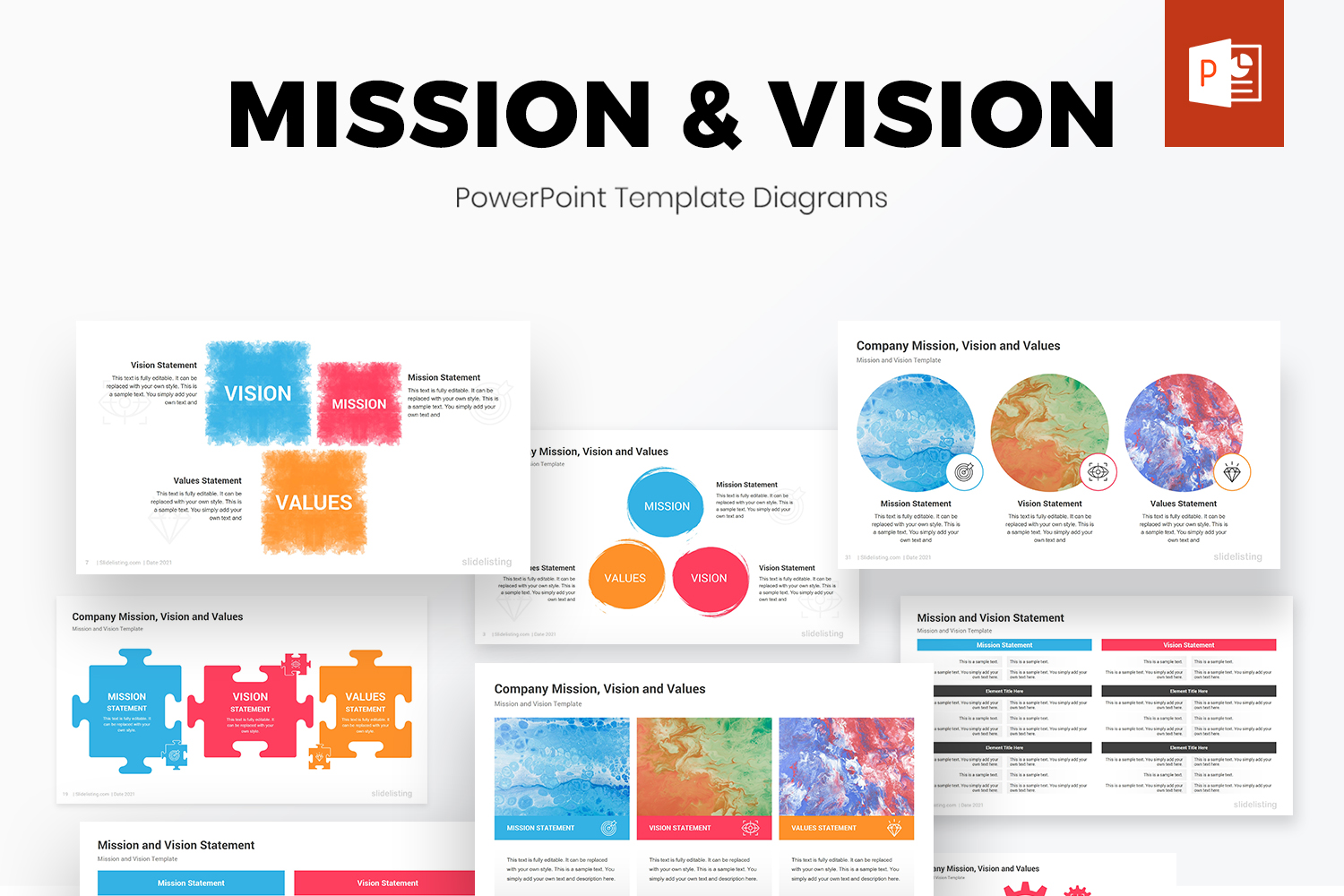 Mission and Vision PowerPoint Diagrams Template