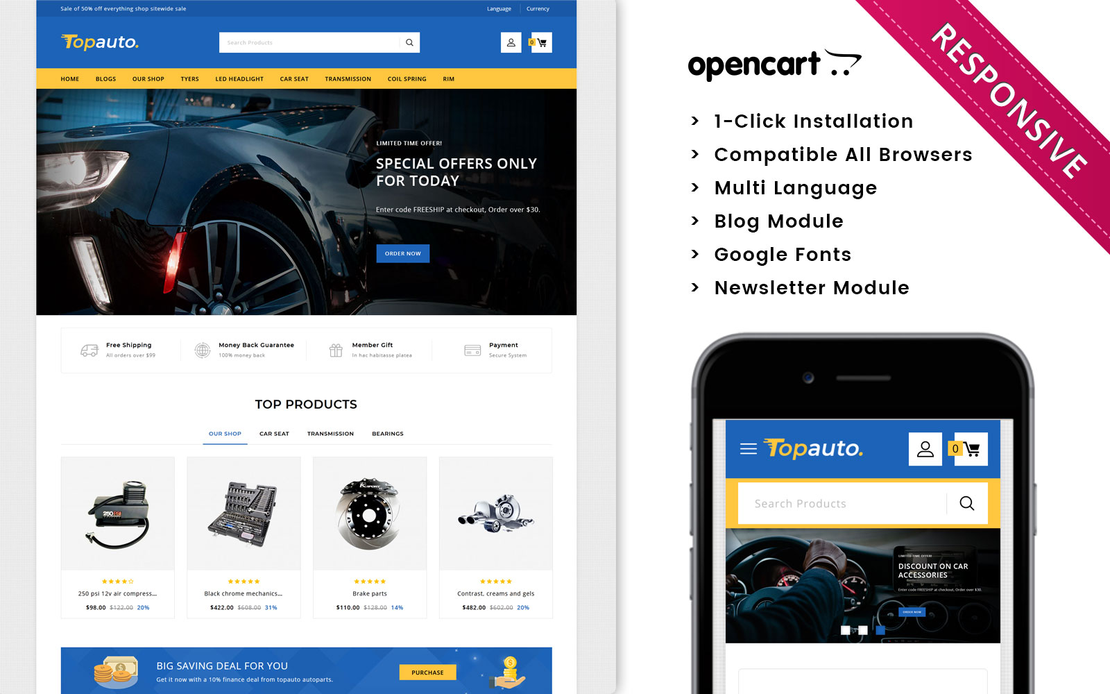 Topauto - Automobile Store Premium OpenCart Template