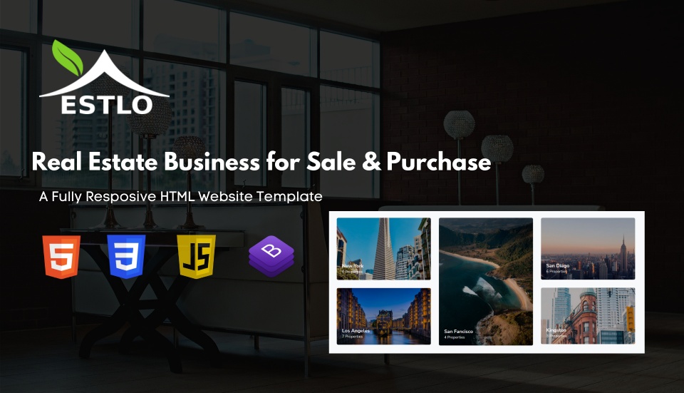 Estlo - A Real Estate Buy and Sell HTML5 CSS3 Javascript Bootstrap 4.6 Responsive Website template