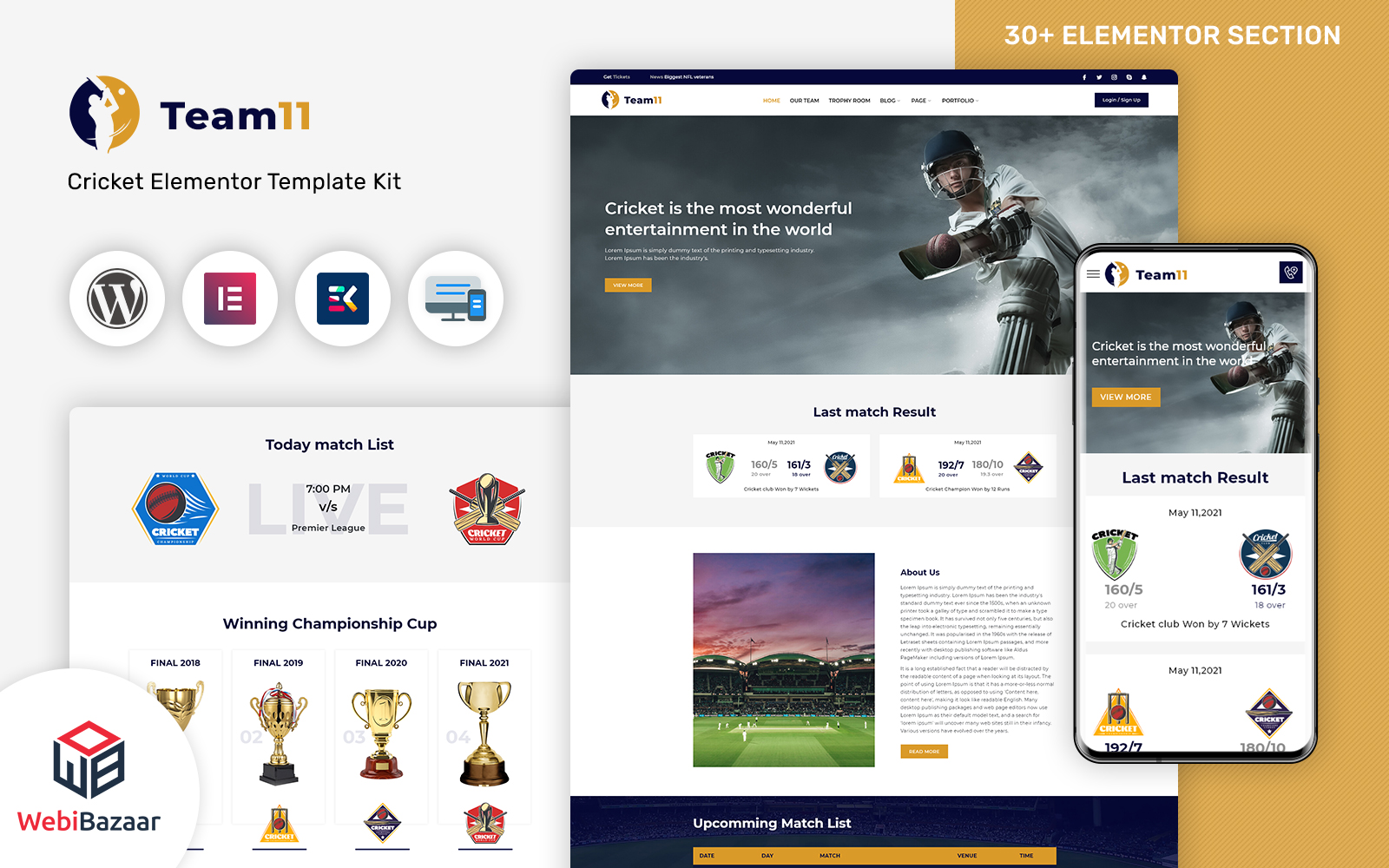 Team11 -  Cricket Responsive Website WordPress Elementor Theme