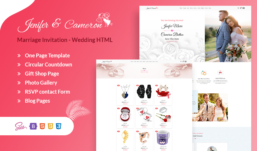 Marriage Invitation - Wedding Sass HTML Landing Page Template
