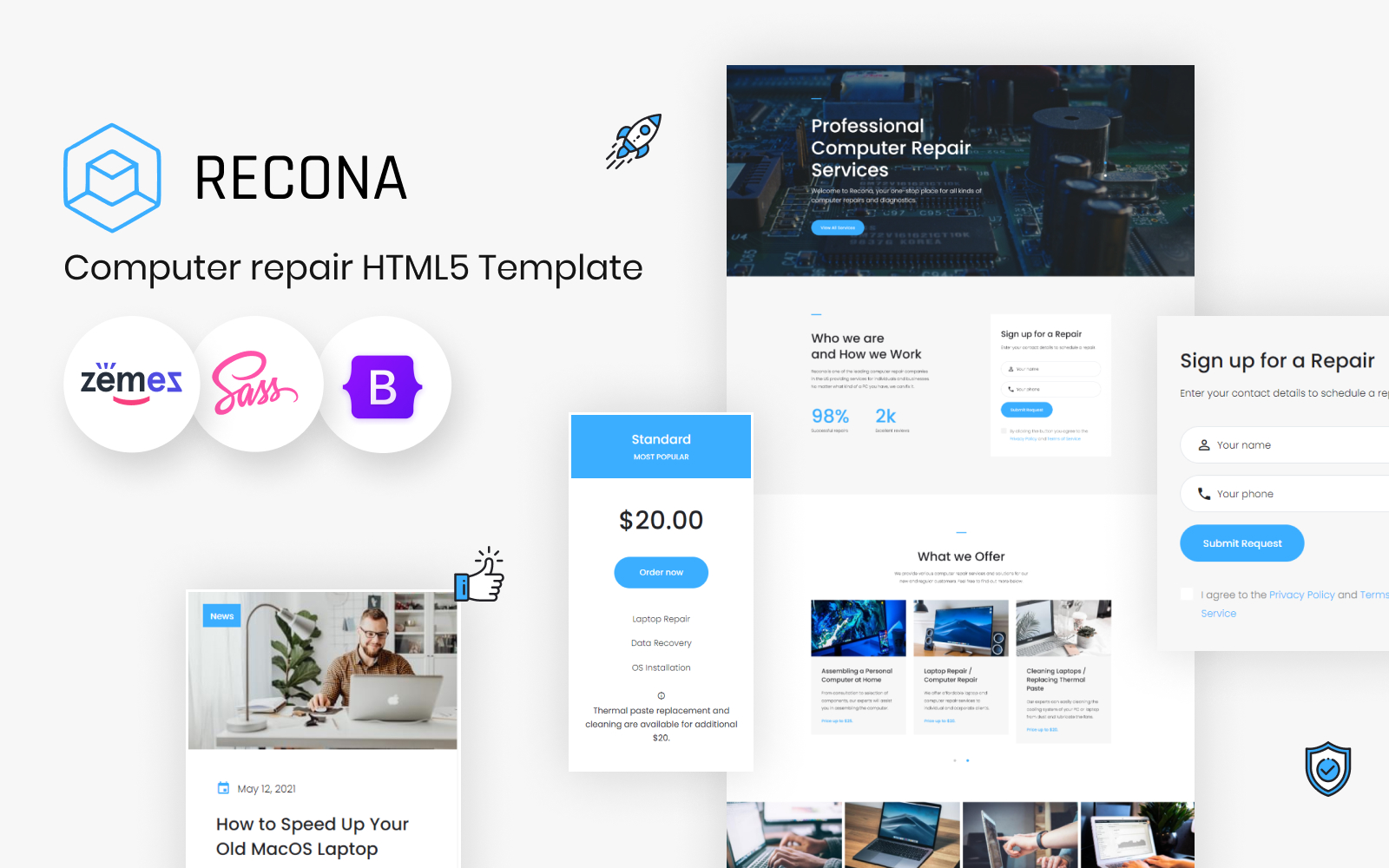 Recona - Computer & Mobile Repair Services HTML5 Template