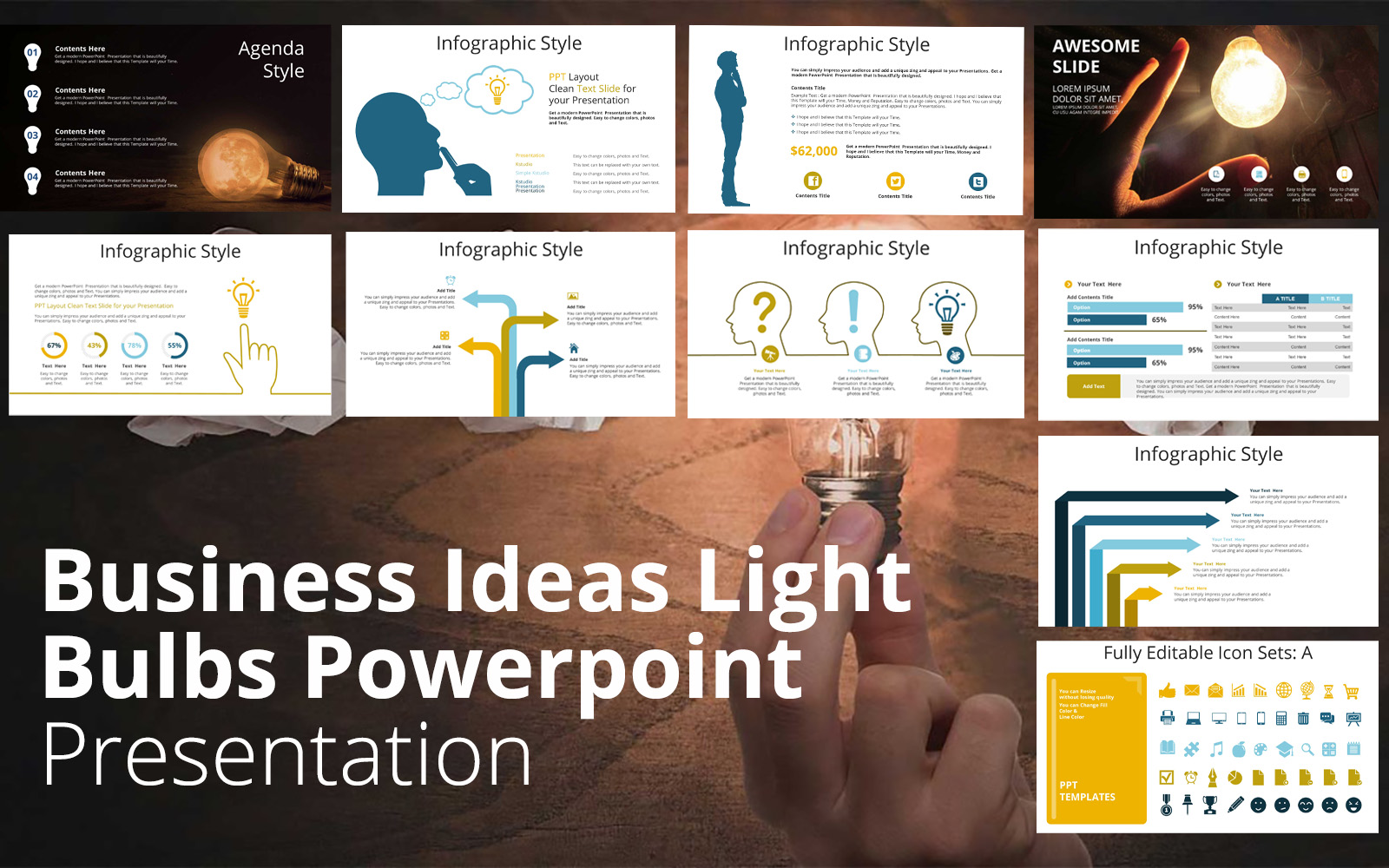 Business Ideas Light Bulbs Powerpoint Presentation