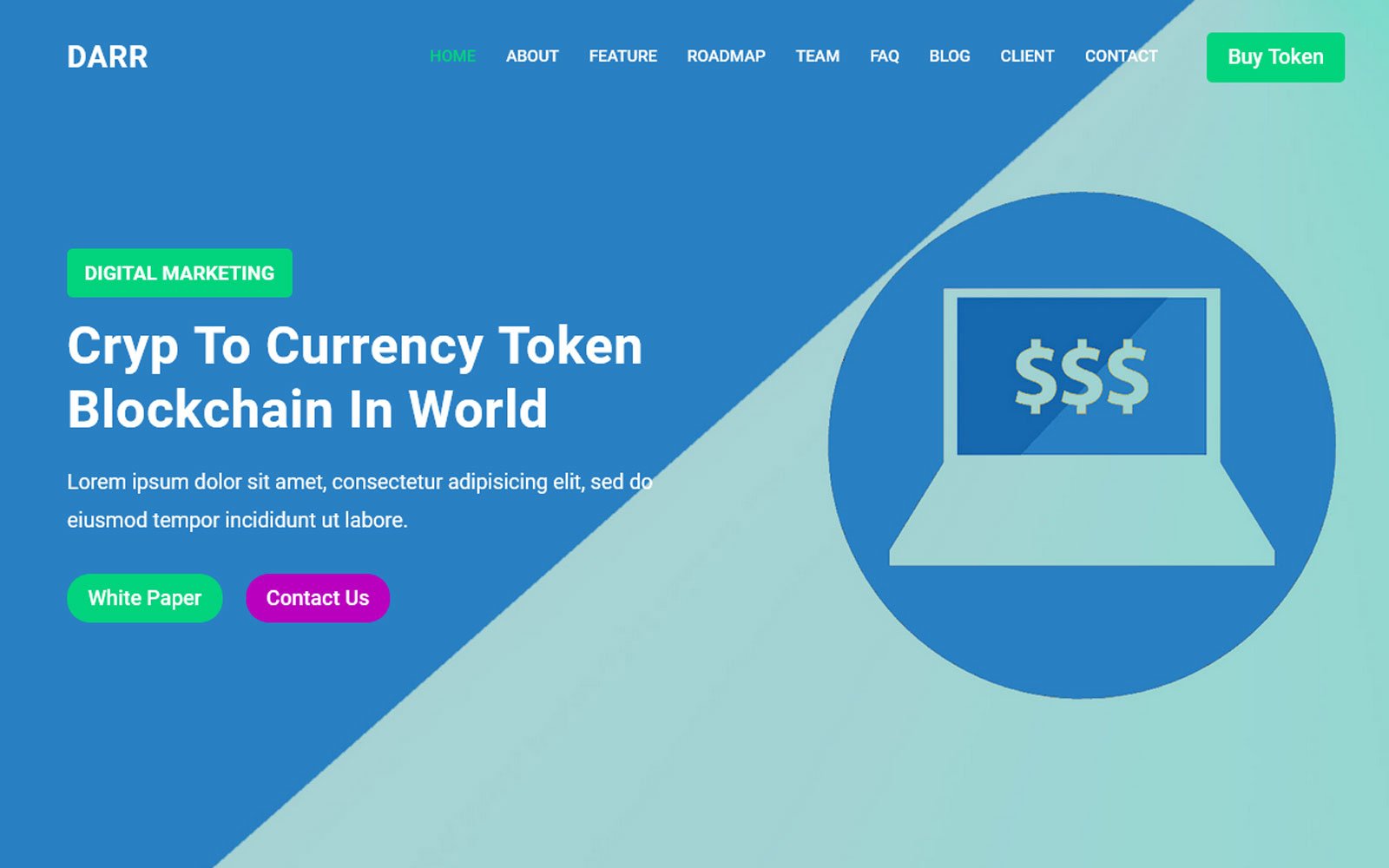 Darr -  Bitcoin & ICO Cryptocurrency Landing Page theme