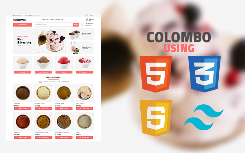 Colombo - Ice Cream Store | Multipurpose eCommerce Website HTML/Tailwind CSS Template