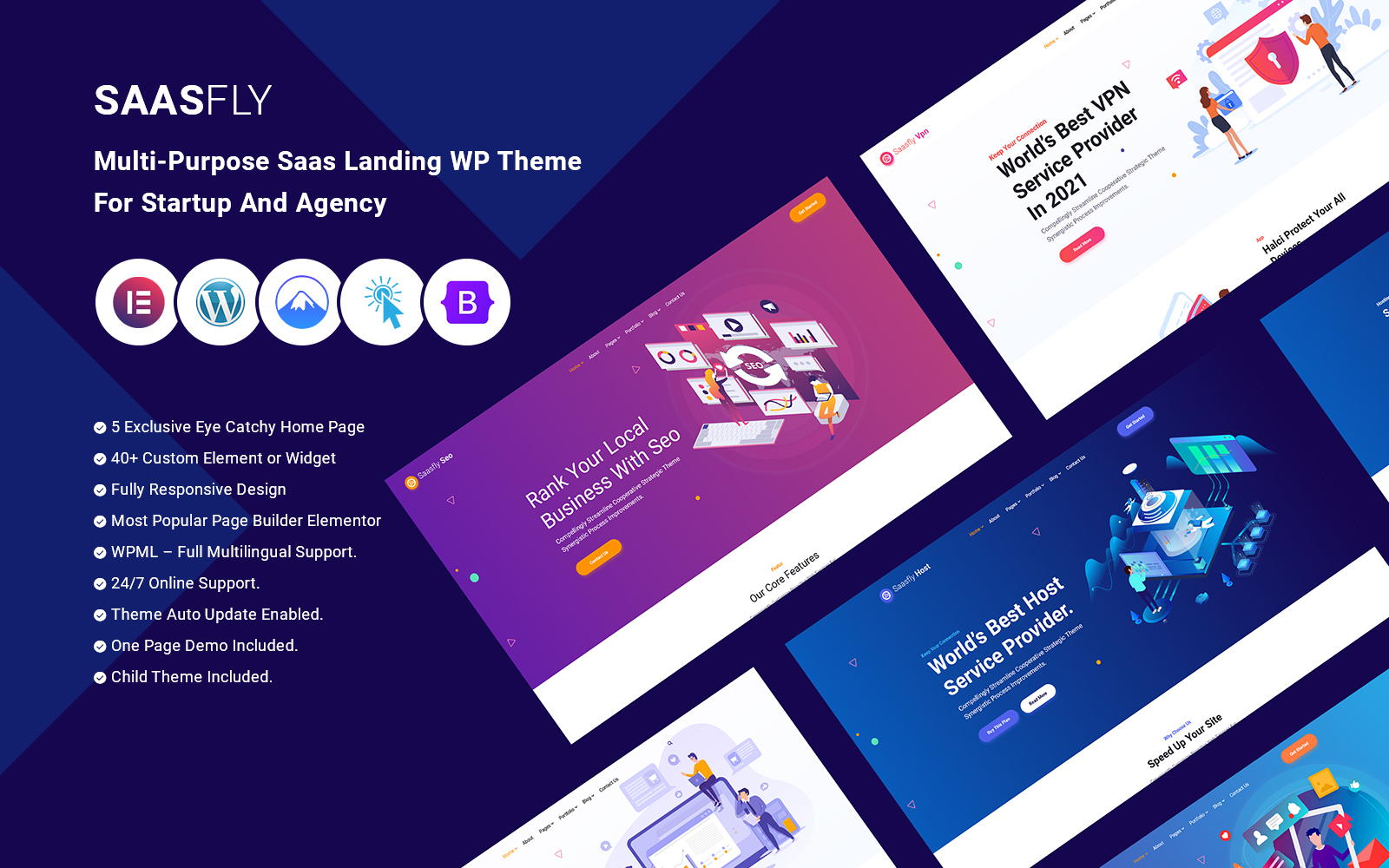 Saasfly - Multi-Purpose Saas Landing WP Theme For Startup And Agency