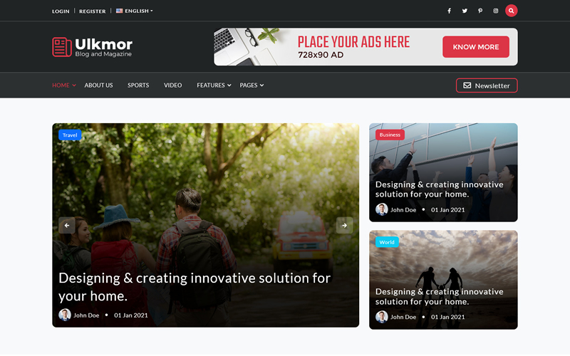 Ulkmor - Blog, Article and Magazine HTML5 Template