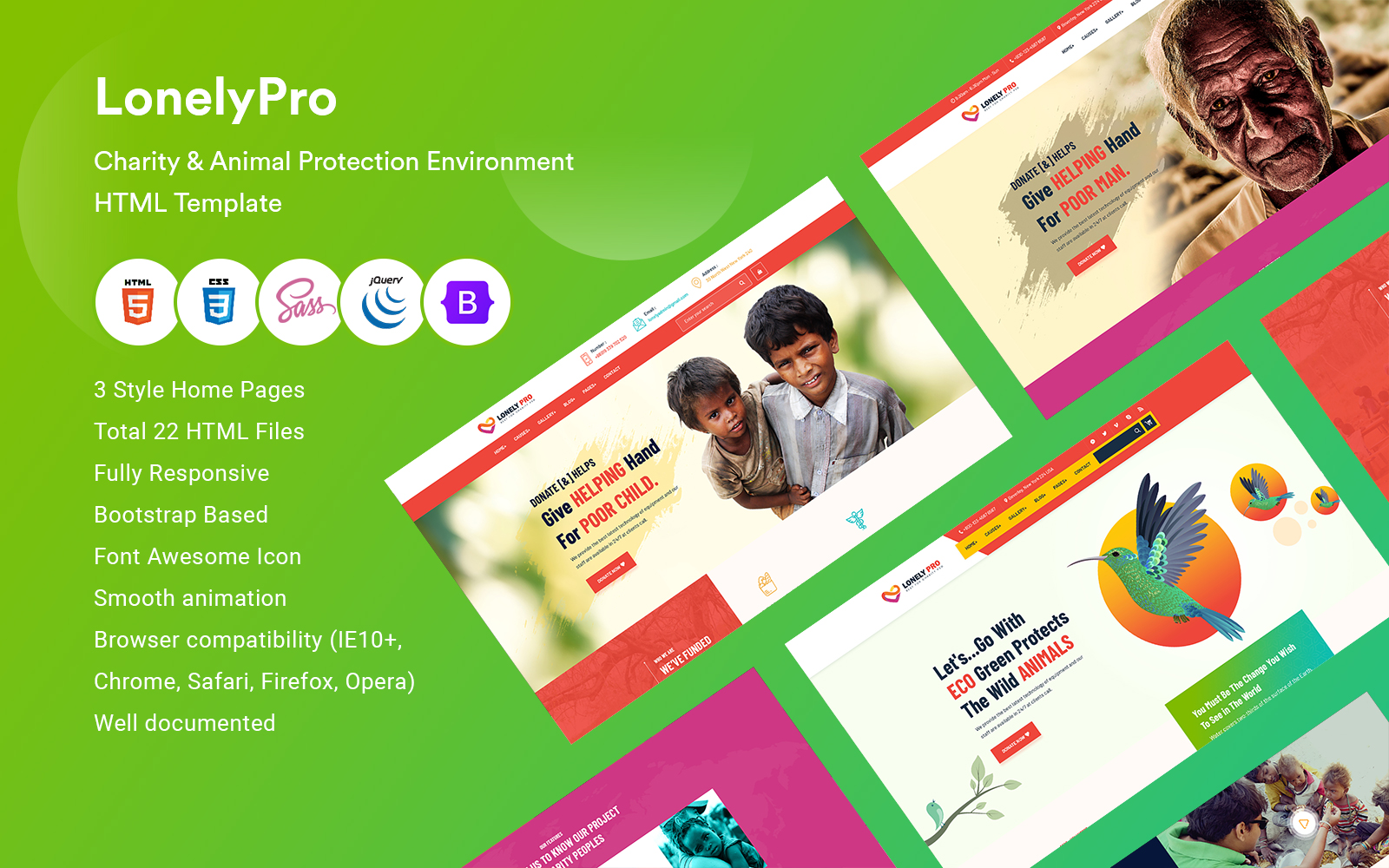 LonelyPro - Non-Profit,Charity & Animal Protection Environment HTML Template