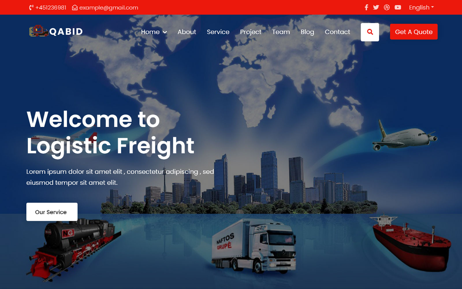 Qabid - Logistic & Transportation  Landing Page Template