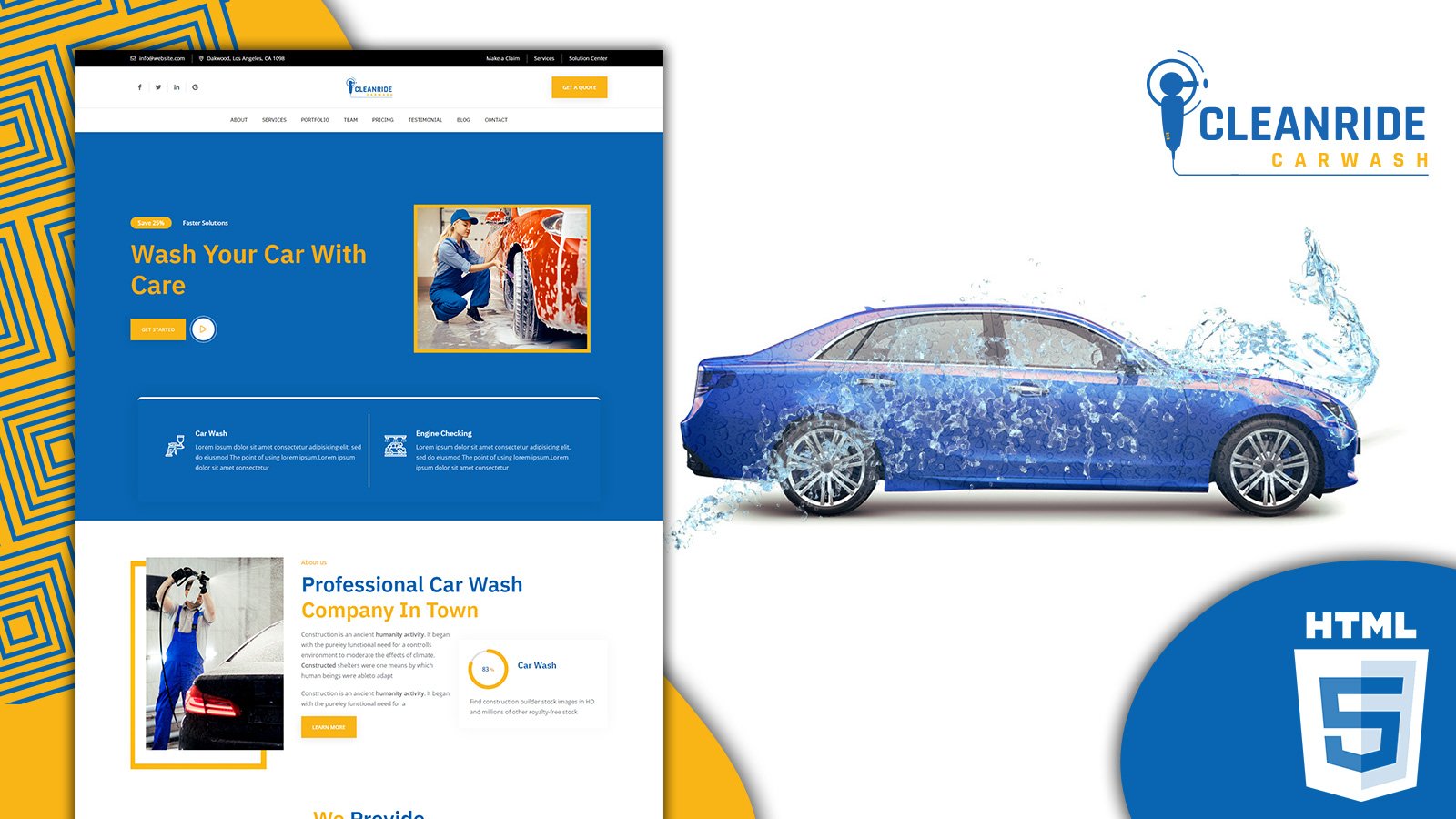 Cleanride Car Wash Services Landing Page Website Template
