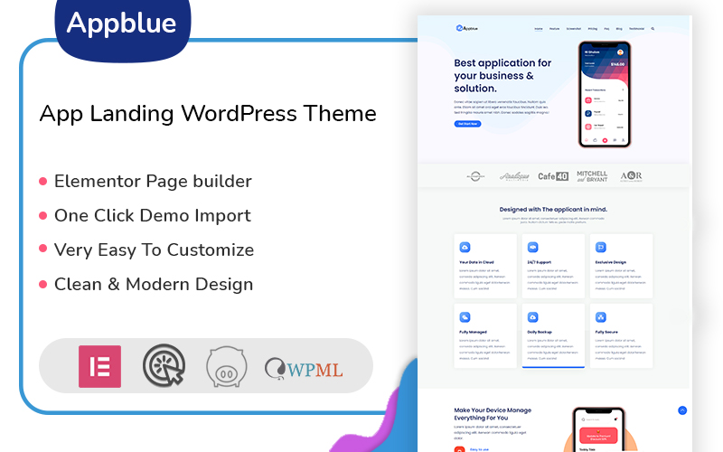 Appblue - App Landing WordPress Theme