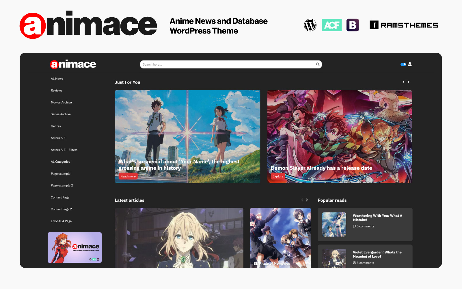 ANIMACE - Anime and Manga WordPress Theme + RTL