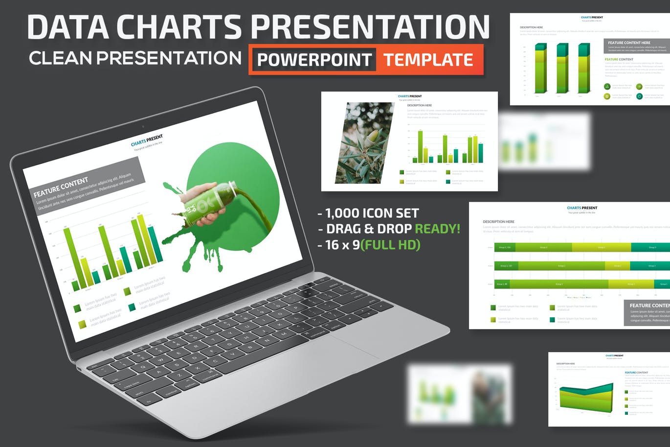 Green Data Charts Powerpoint Presentation