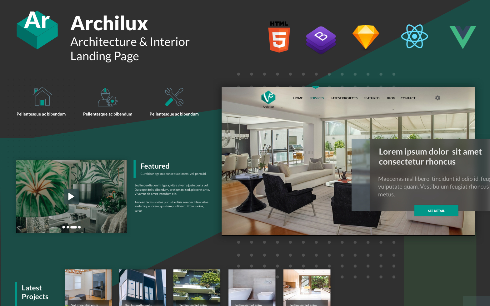 Archilux - Architect & Home Interior React Vue HTML Landing Page Template