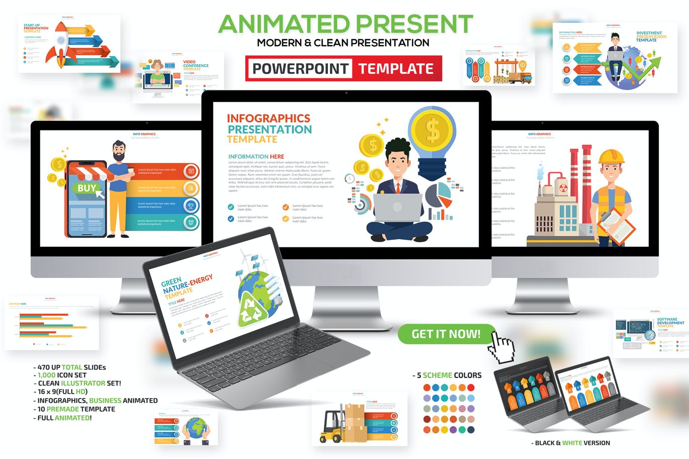 470 Animated Infographics PowerPoint Presentation Template