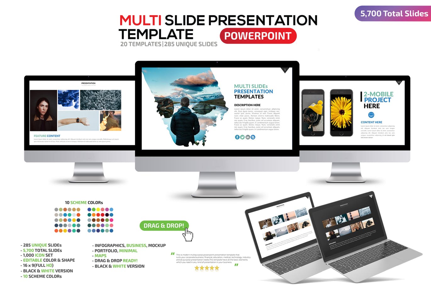 285 Unique Multi Slides PowerPoint Template