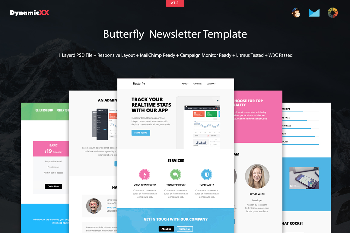 Butterfly  Newsletter Template  + Mailchimp + Compaign Monitor Ready
